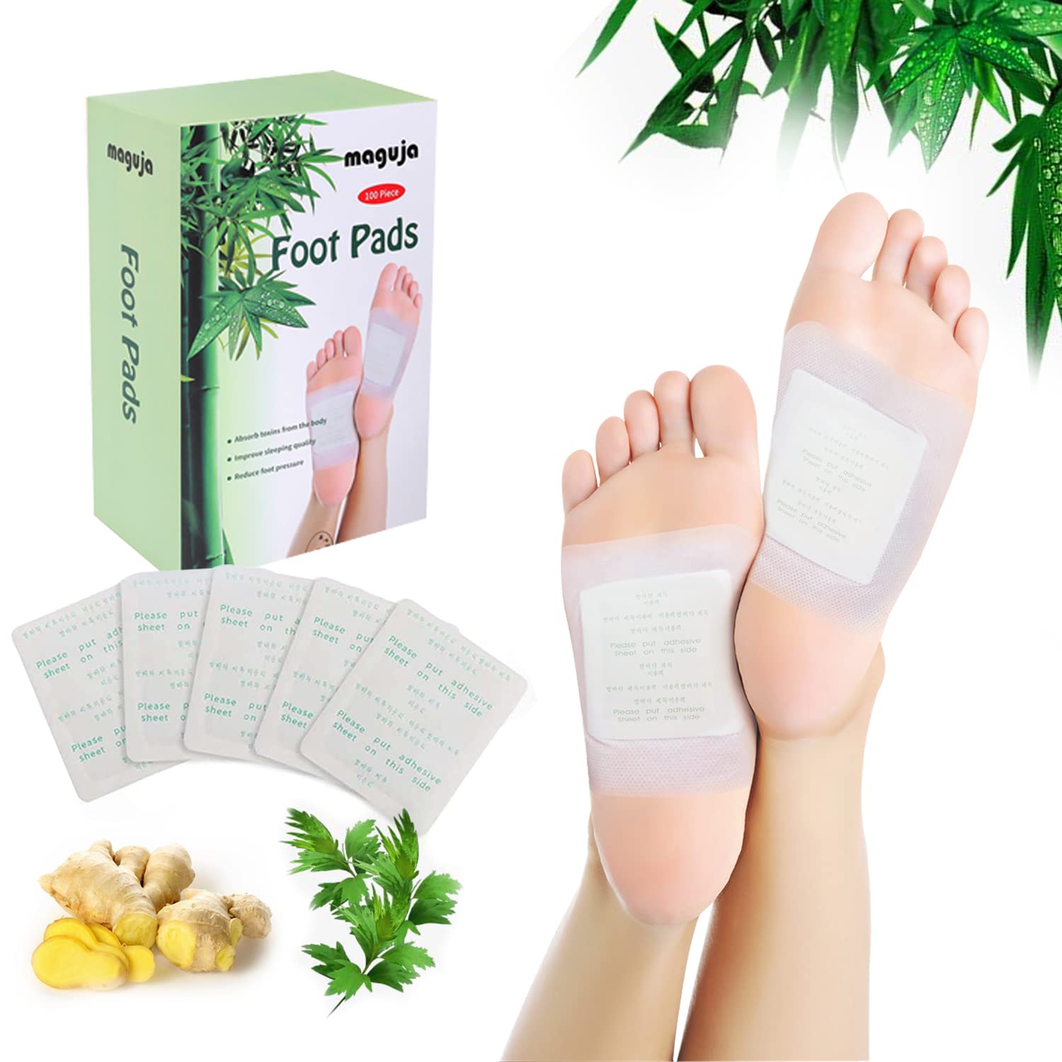 100Pads Natural Bamboo Vinegar Ginger Foot Pads in a box