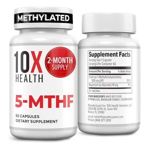 Bottle of 10X Health 5-MTHF Methylfolate 60 capsules