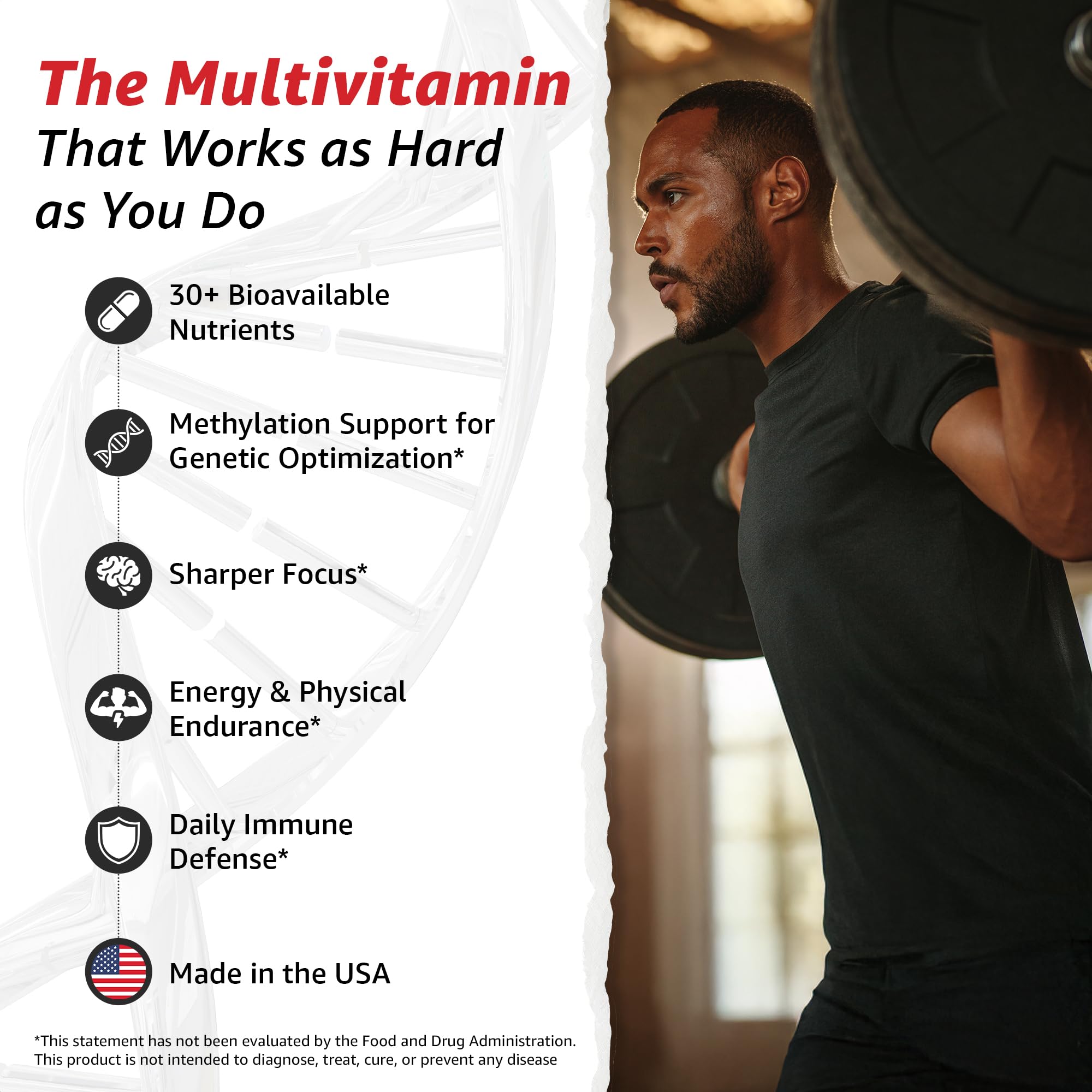Product label highlighting 34-in-1 methylated multivitamin formula