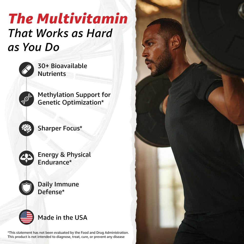 Product label highlighting 34-in-1 methylated multivitamin formula