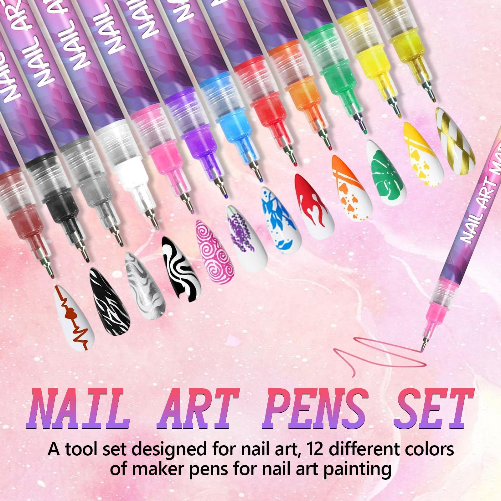 12-color nail art pens set easy-clean design for quick maintenance.