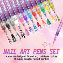 12-color nail art pens set easy-clean design for quick maintenance.