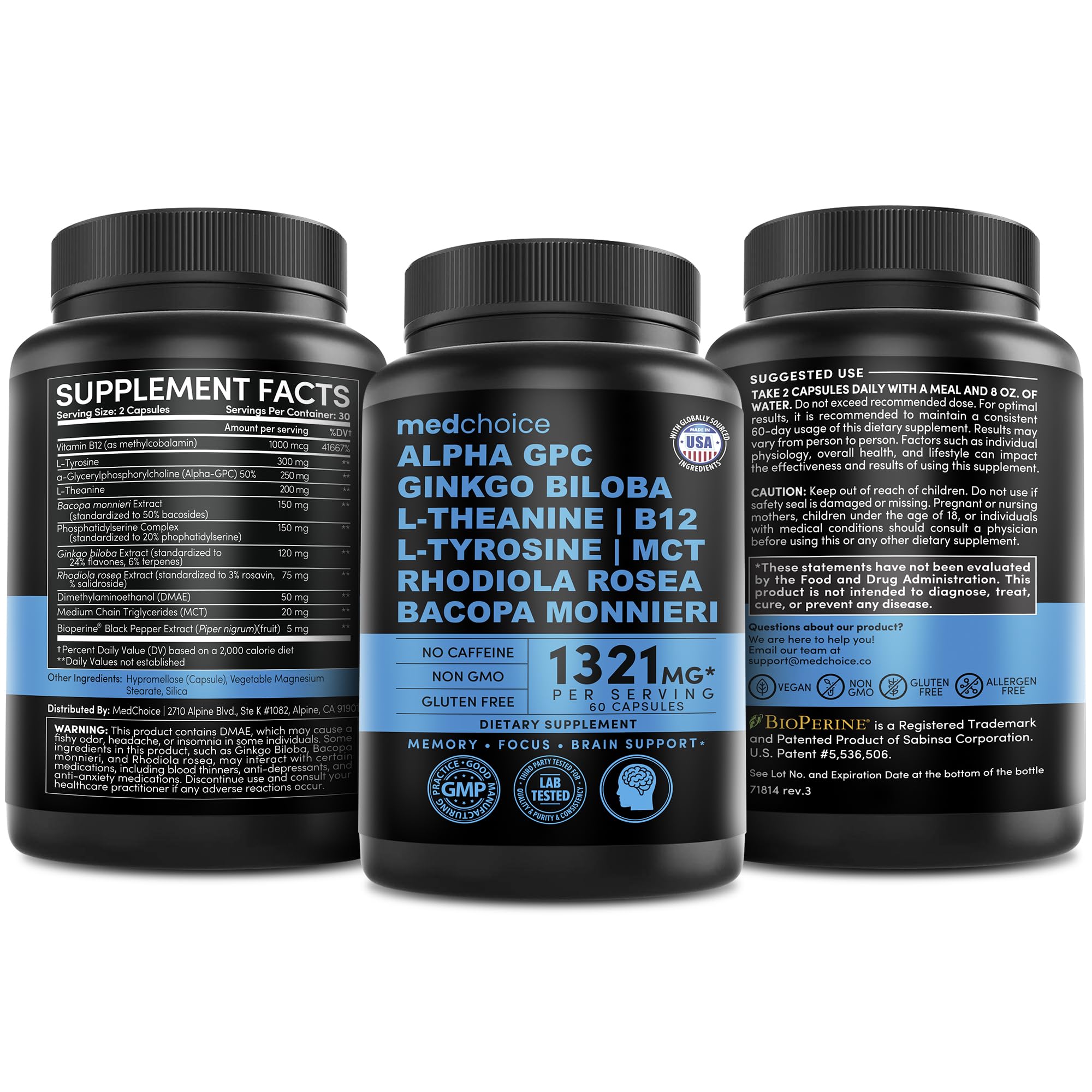 Pill capsules for 12-in-1 Nootropic Ginkgo Biloba Brain Support 60-count