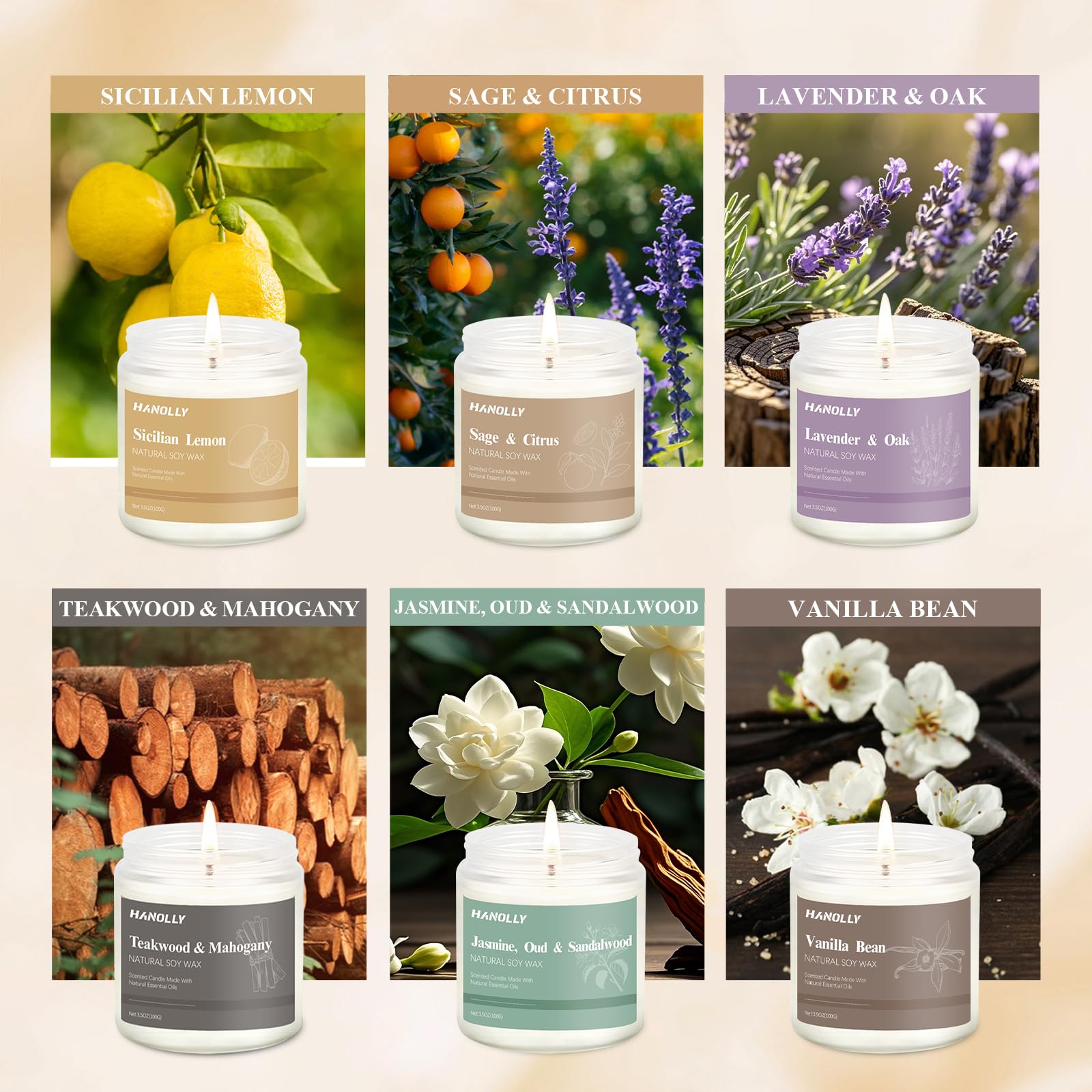 Vanilla bean scented candle from the set
