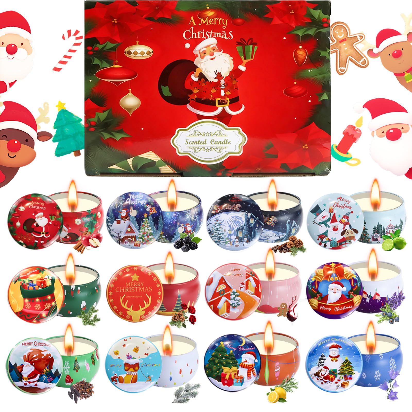 Decorative metal tin candle from the 12-pack Christmas scented candles set