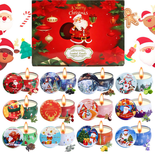 Decorative metal tin candle from the 12-pack Christmas scented candles set