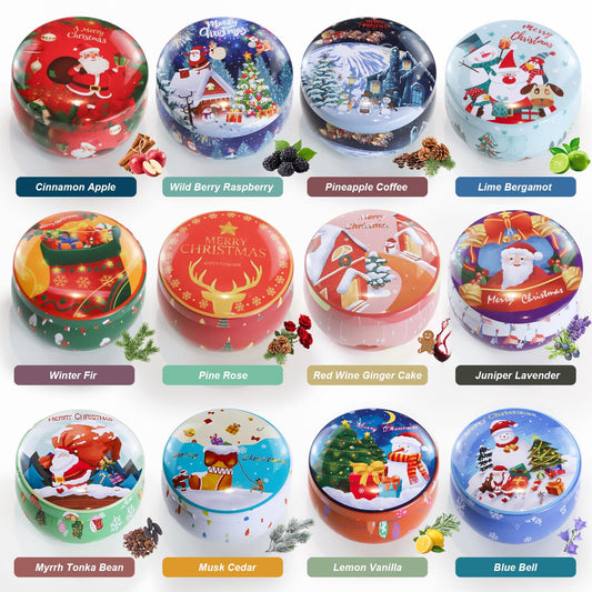 Cinnamon apple scented candle in festive metal tin