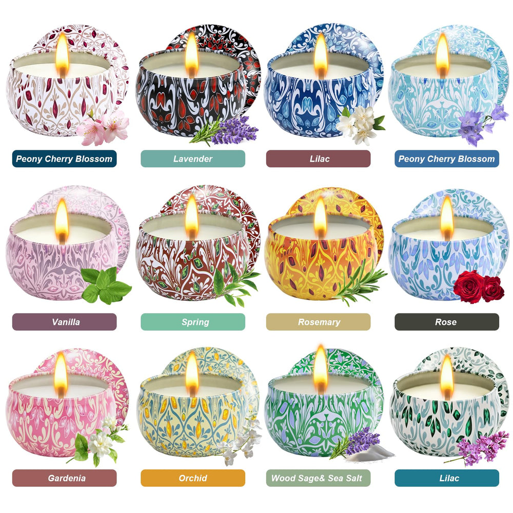 Natural soy wax candles in metal tins - rose and lavender scents
