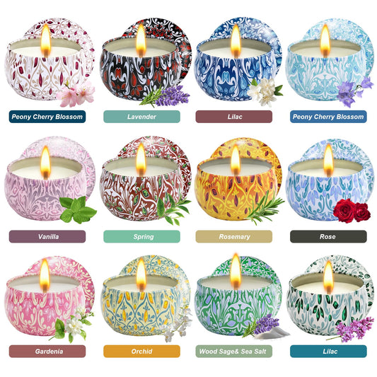 Natural soy wax candles in metal tins - rose and lavender scents