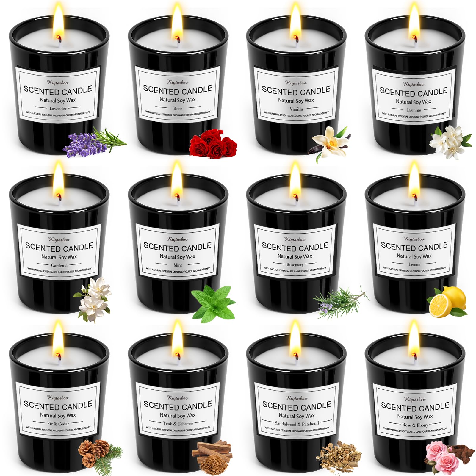 12-pack scented candles gift set for women and men with assorted fruit and flower fragrances