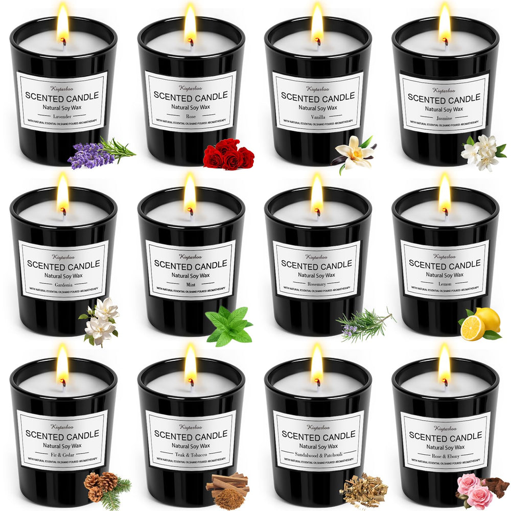 12-pack scented candles gift set for women and men with assorted fruit and flower fragrances