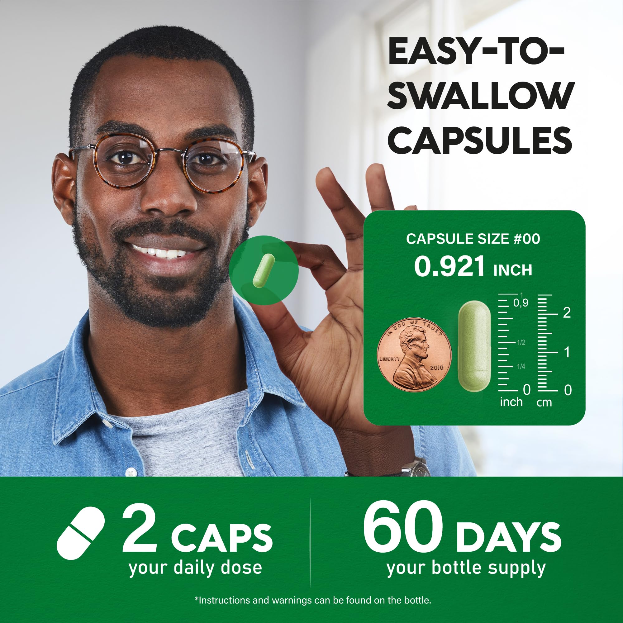 Front view of 120-capsule bottle