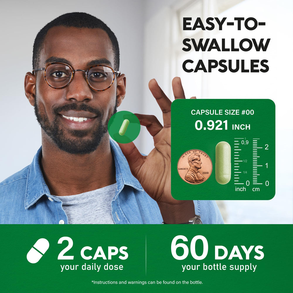 Front view of 120-capsule bottle