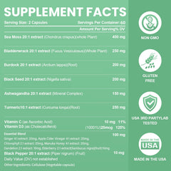 Packaging and 120-count bottle of sea moss capsules