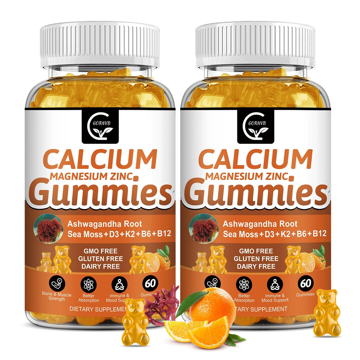 Hero image of 2-pack 1200mg calcium gummies with D3, K2, B12 and B6