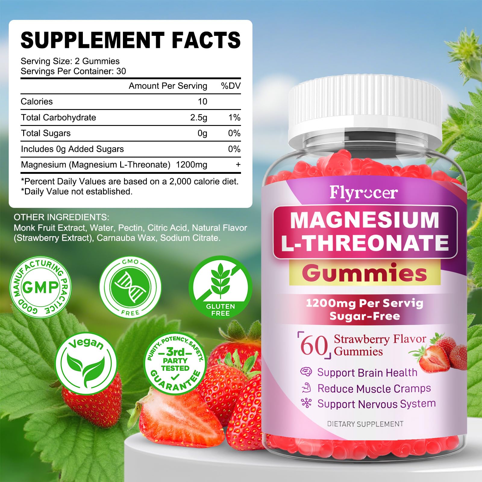 Bottle of Magnesium L-Threonate Gummies with label