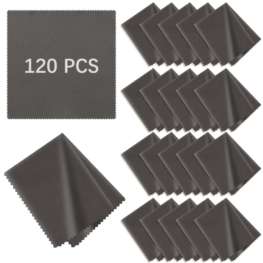 120-pack microfiber cleaning cloths for glasses measuring 5.5x5.5 inches