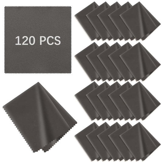 120-pack microfiber cleaning cloths for glasses measuring 5.5x5.5 inches