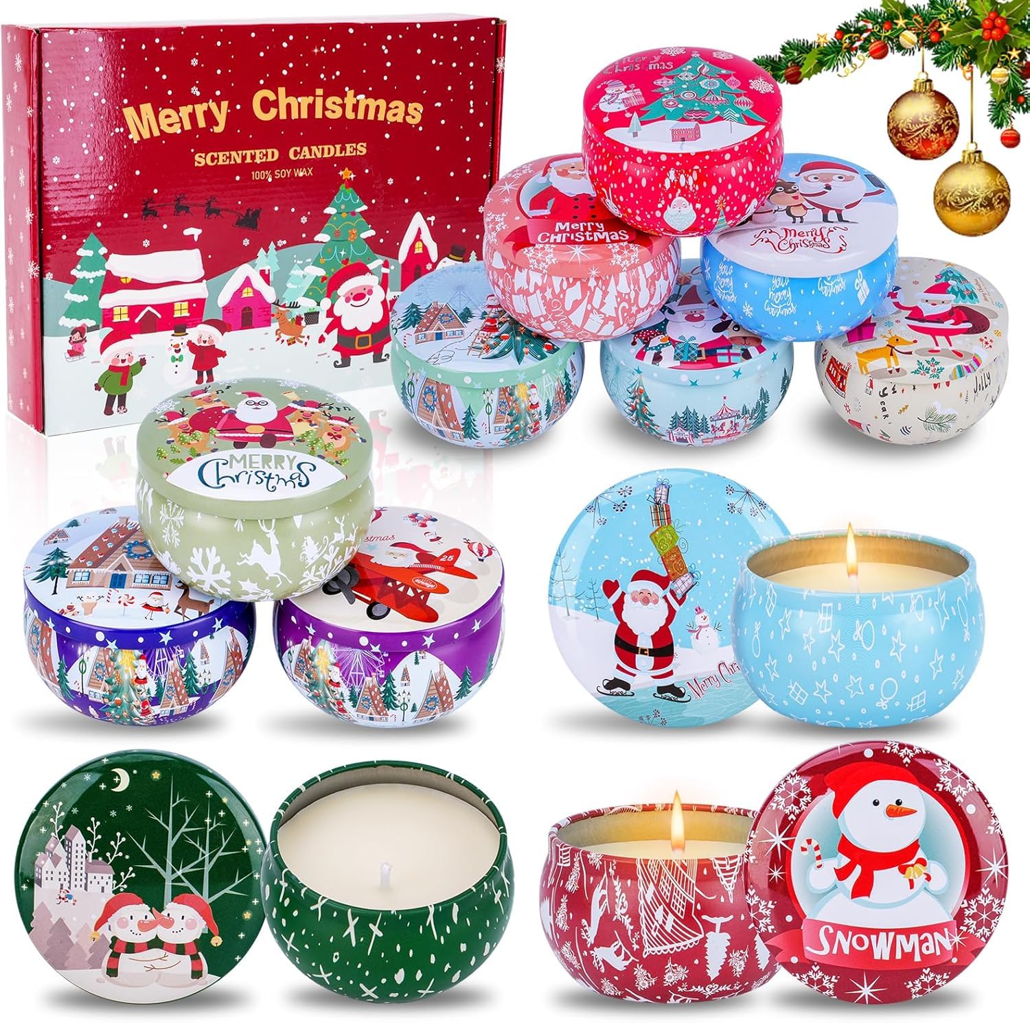 Box packaging for the 12-piece Christmas scented candles gift set