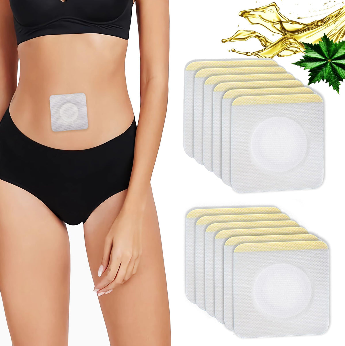 12-piece hypoallergenic castor oil wrap patch for belly button – disposable, self-adhesive, white