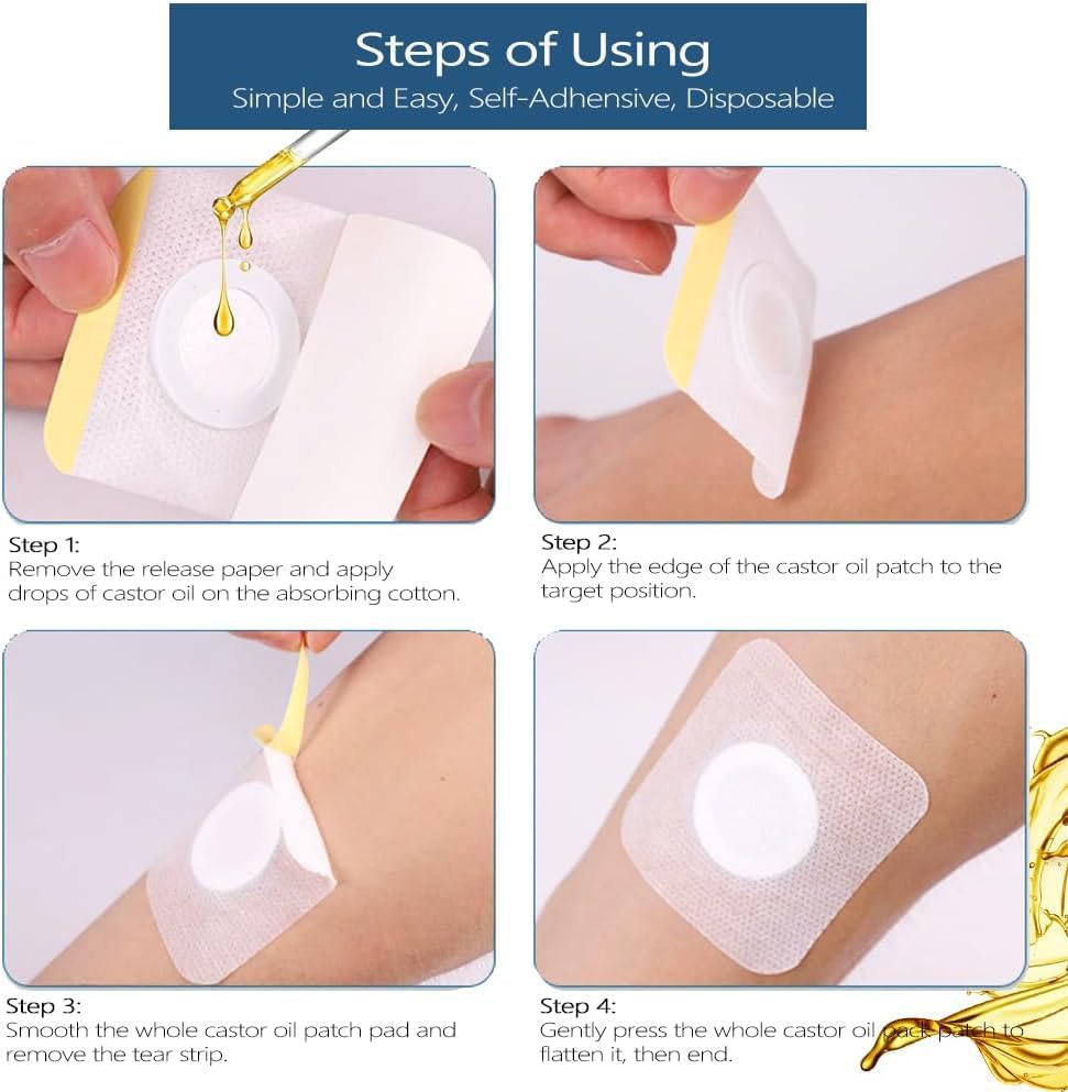 Clean, simple packaging of castor oil patch wraps