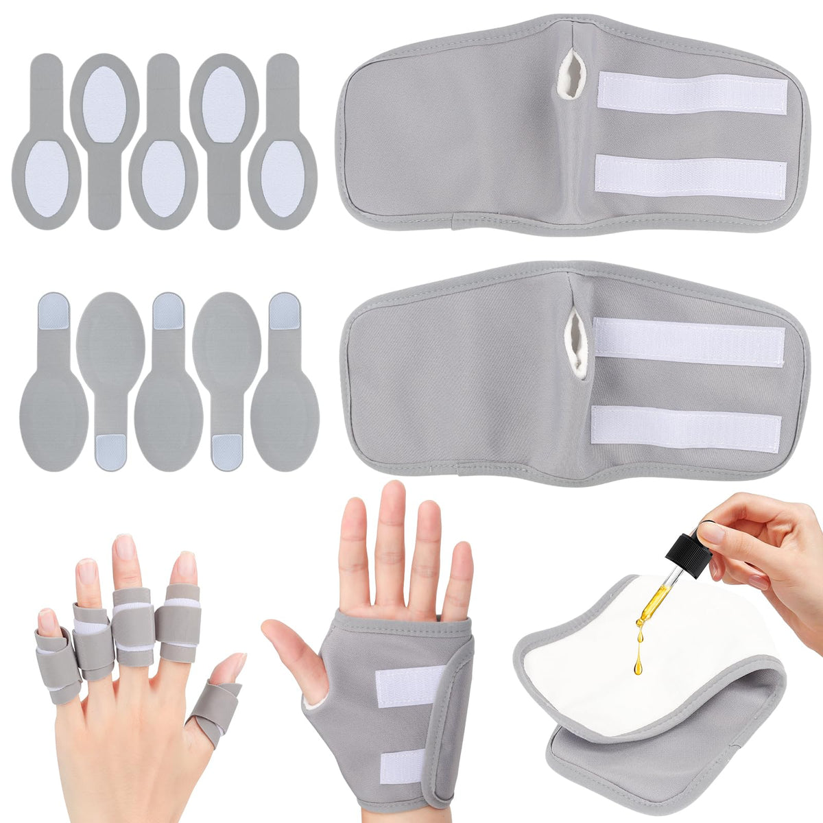 12-piece castor oil pack wrap kit for fingers and hands laid out