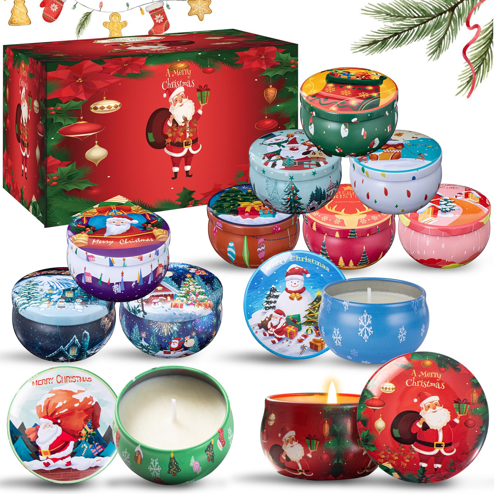 Gift set of 12 Christmas scented soy wax candles in jars
