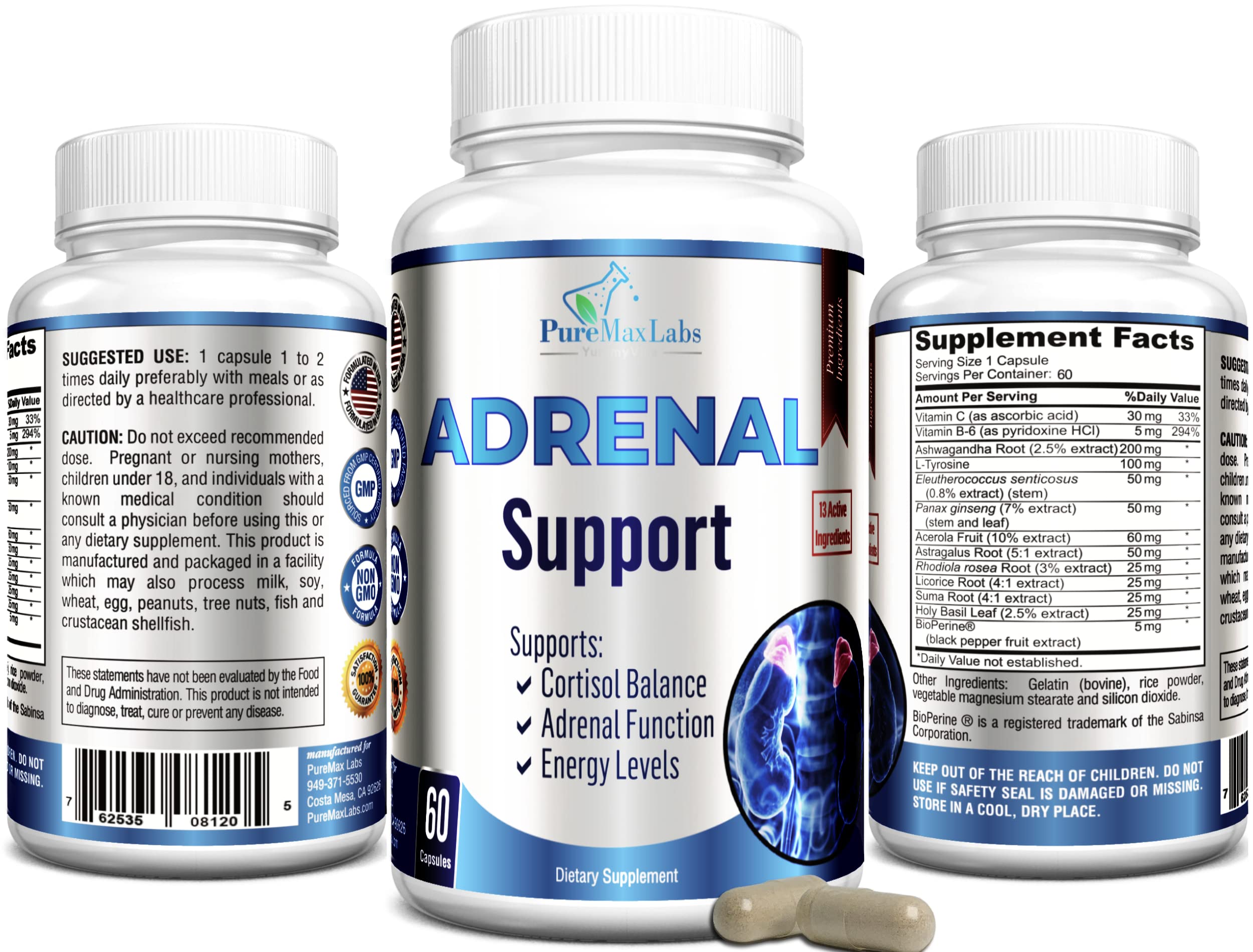 Adrenal support ingredients featuring 13 potent herbs and vitamins