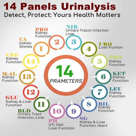 Back view of the 150-count urine test strips box
