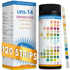 14-URS 120-count urine test strips box and bottle