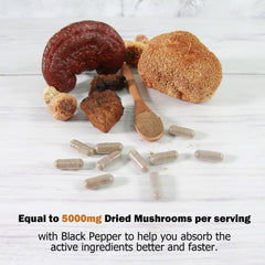 Vegetarian mushroom capsules on white background
