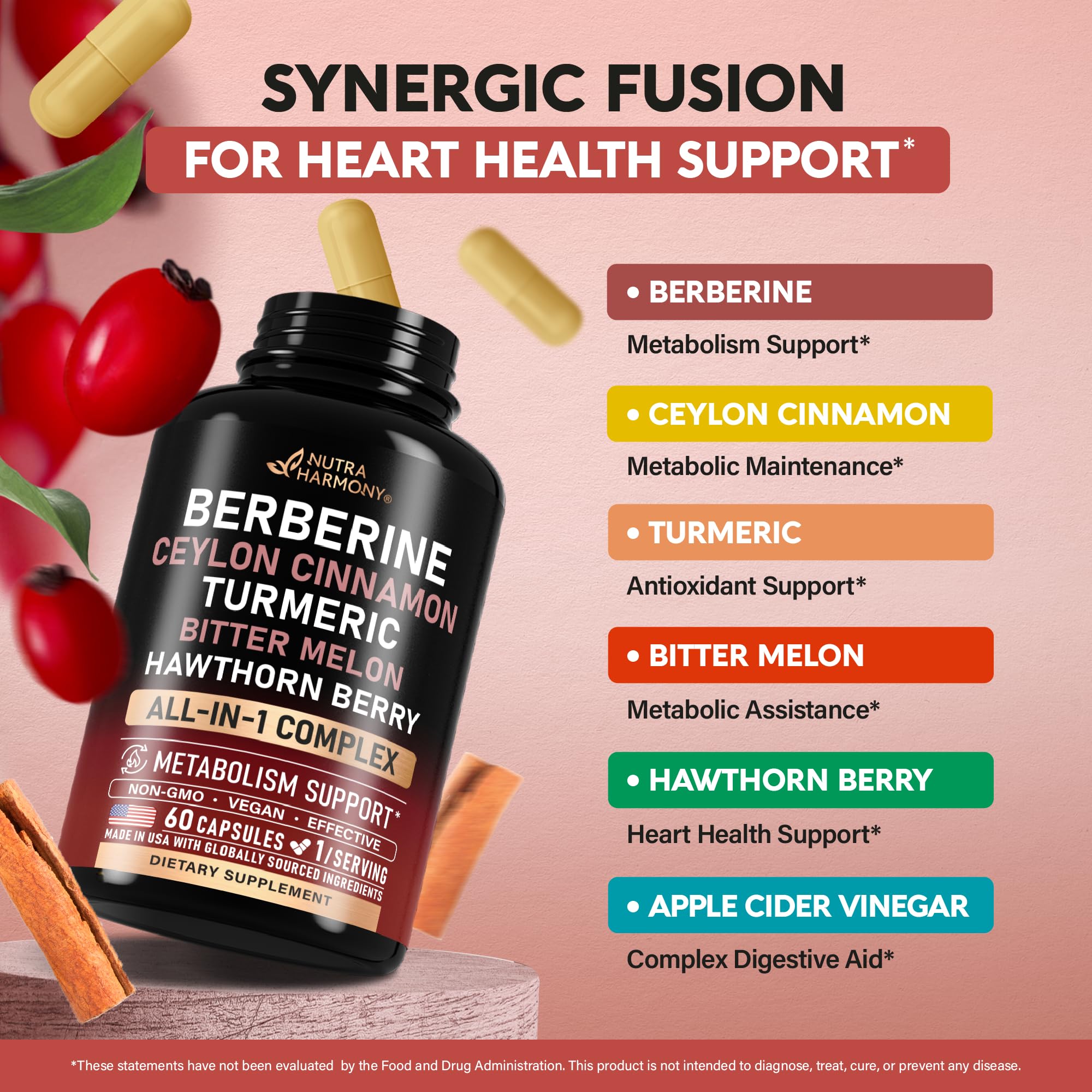 Graphic highlighting the 15-in-1 supplement benefits for heart and metabolism