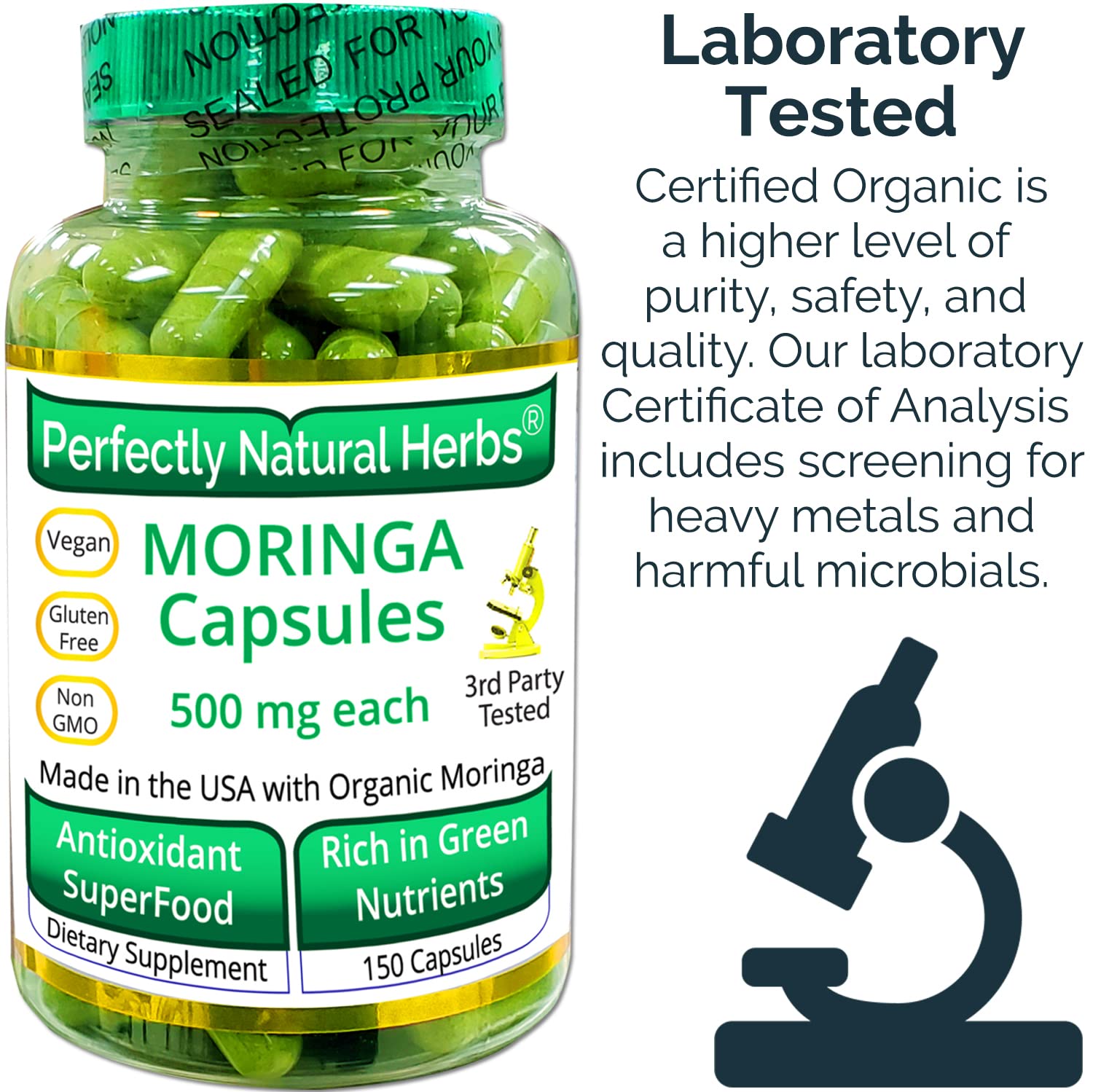 Supplement Facts panel on Moringa Capsules bottle