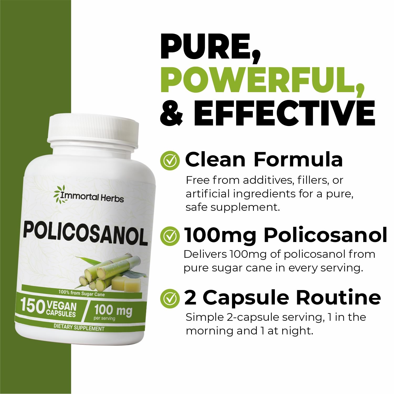 Bottle showing 150 vegan capsules, 75-day supply