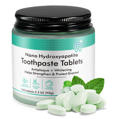 Front view of 150P toothpaste tablets in a jar