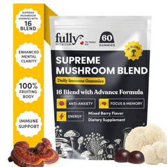 Bottle of 16 in 1 Blend Mushrooms Gummies with Lion's Mane label