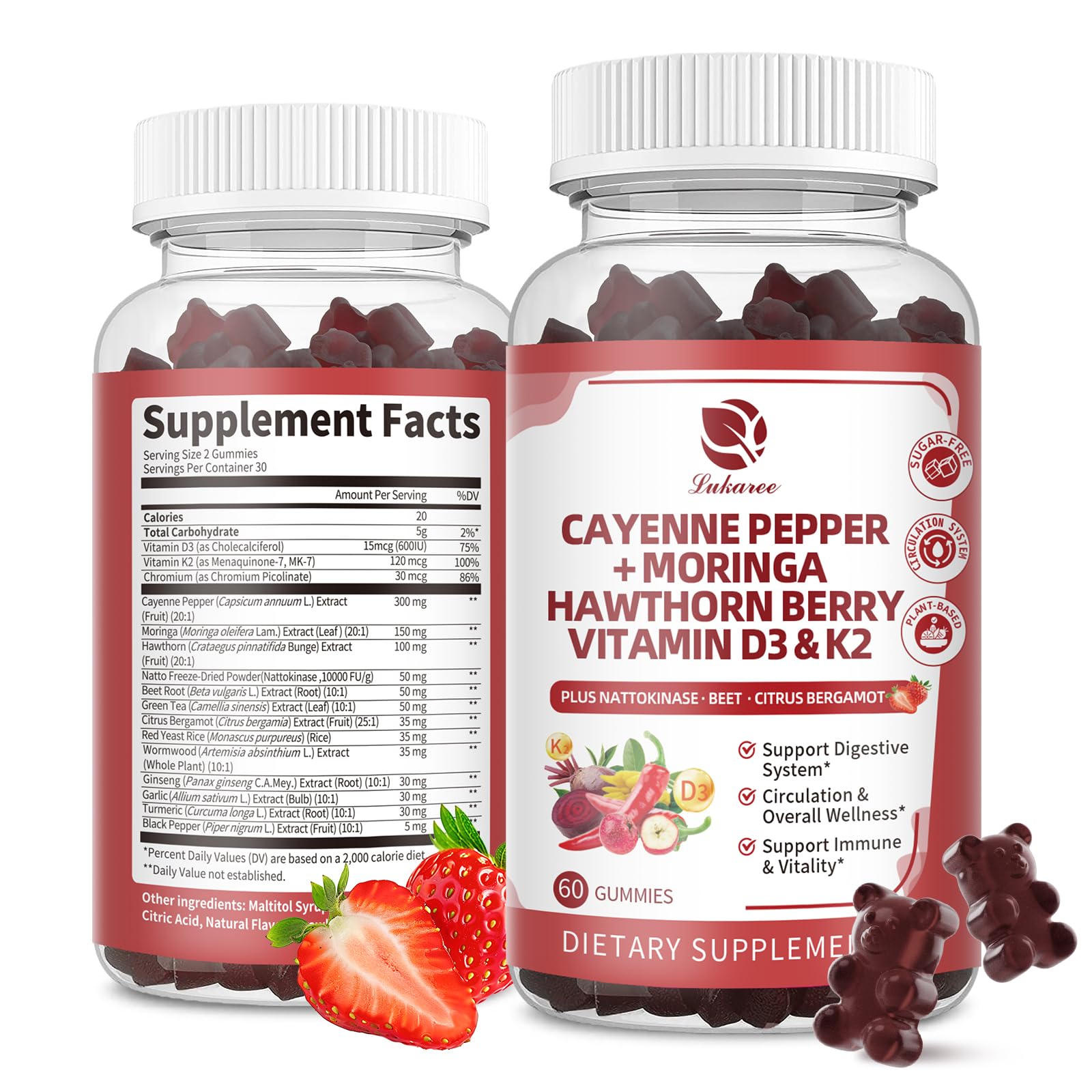 Front view of 60-count 16 in 1 Cayenne Pepper Gummies bottle