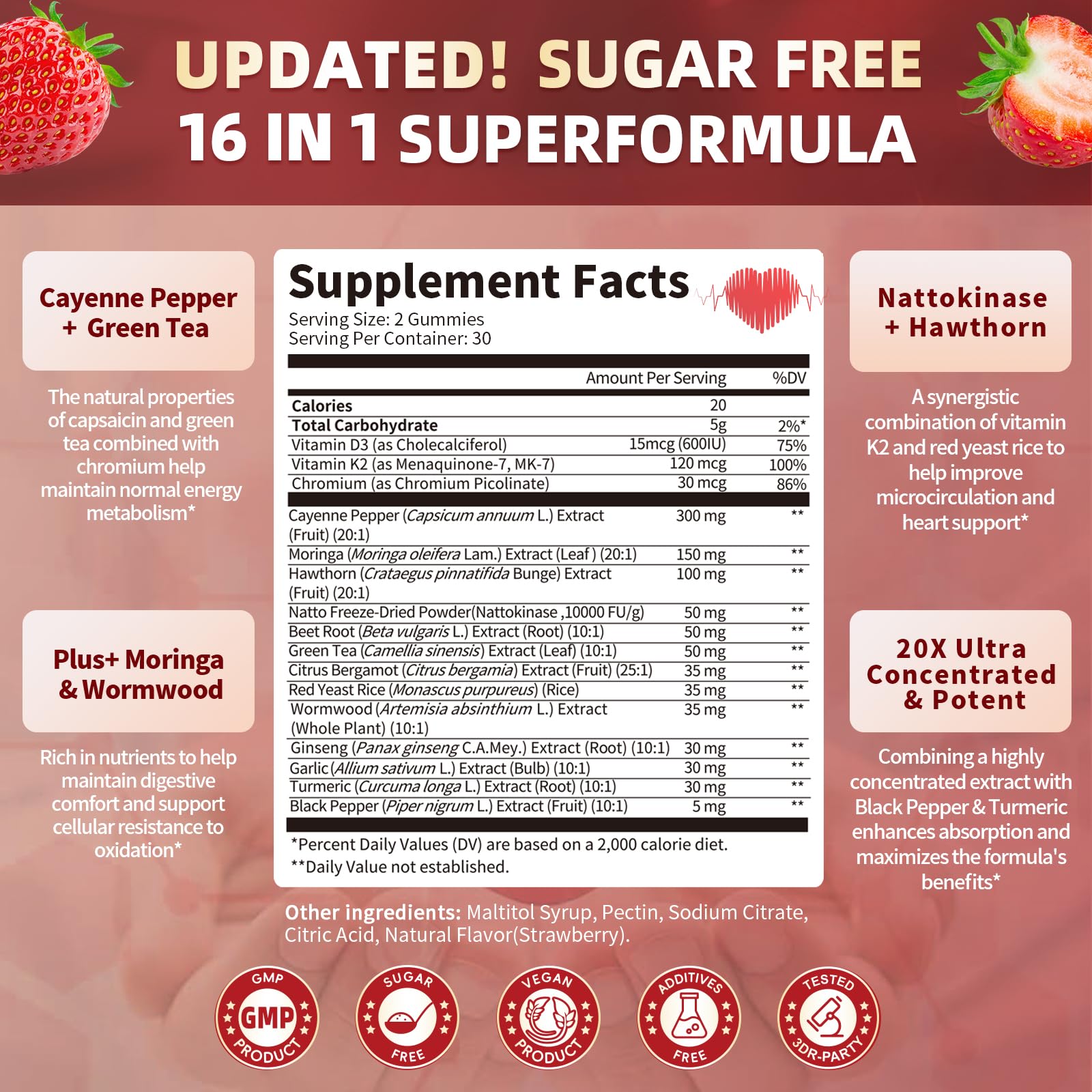 Close-up of gummies showing sugar-free formula