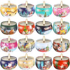 16-piece Christmas scented candles set jars displayed