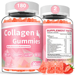 180-count collagen gummies bottle with strawberry flavor label
