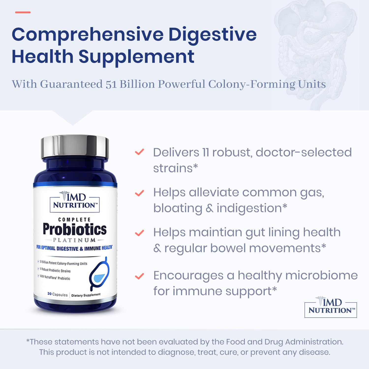 Nutritional facts panel for 1MD Complete Probiotics Platinum