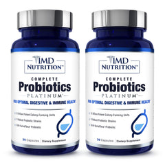 Front view of 1MD Complete Probiotics Platinum bottle