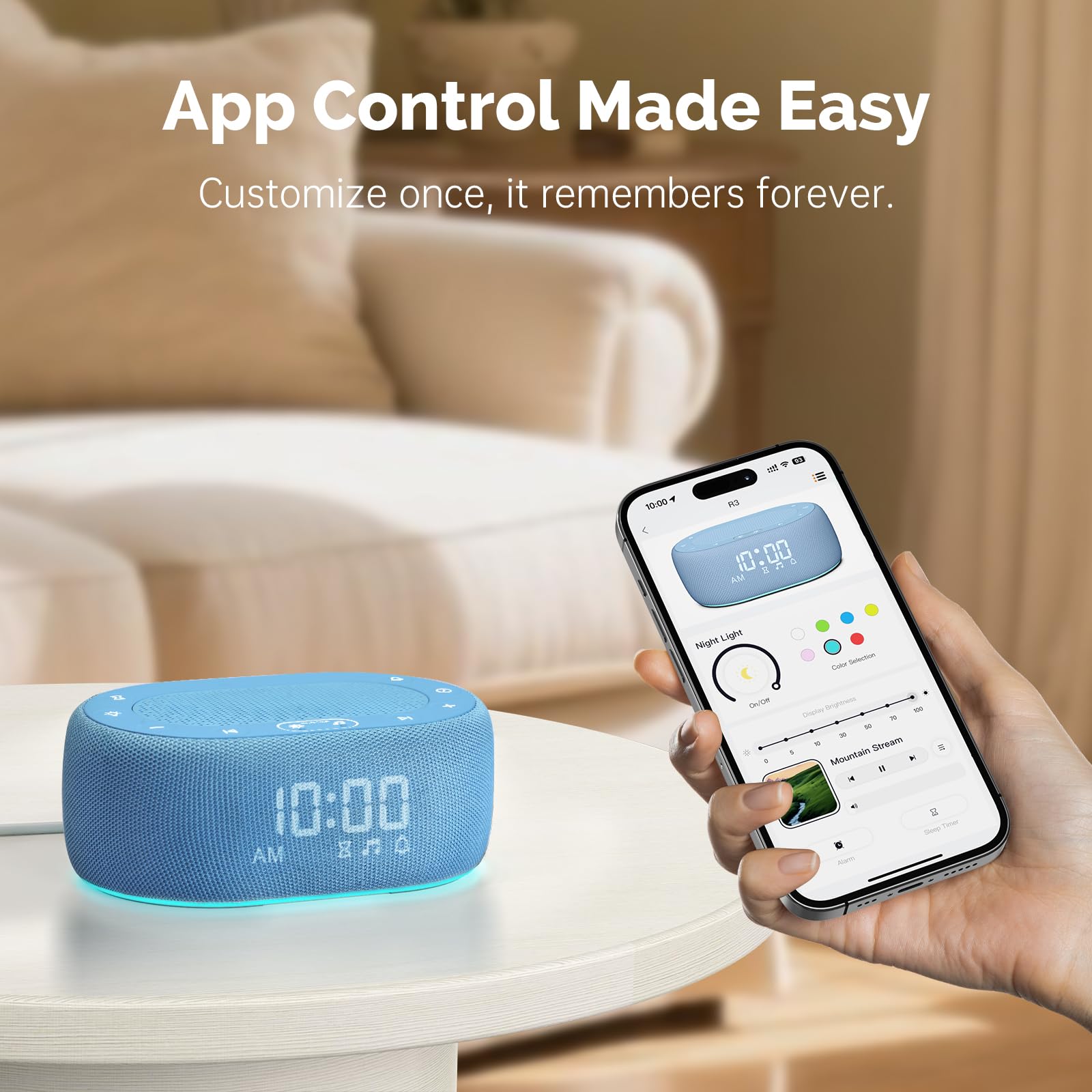 1Mii alarm clock function wakes you with selectable tones.