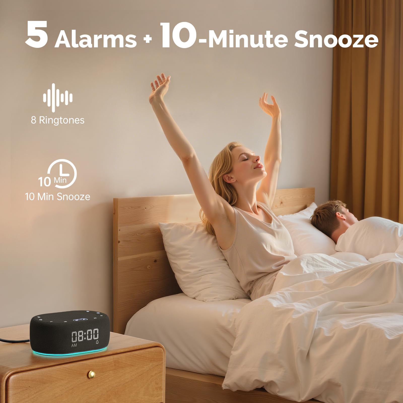 1Mii White Noise Machine with alarm clock tones for gentle wake ups
