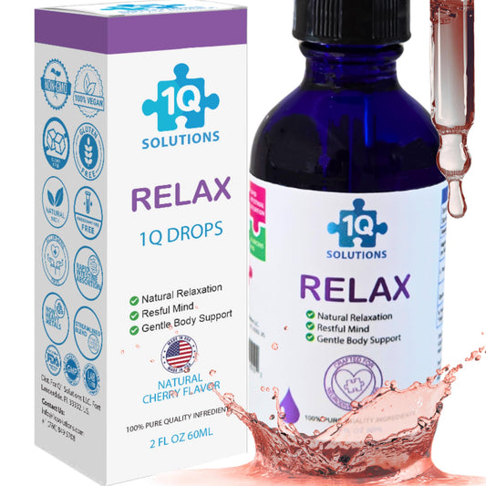 1Q Relax Liquid Calm Drops for Kids bottle with label