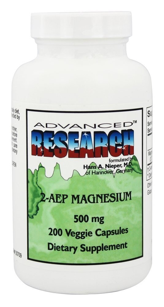Front view of 2-AEP Magnesium 500 mg 200 Veggie Vcaps bottle