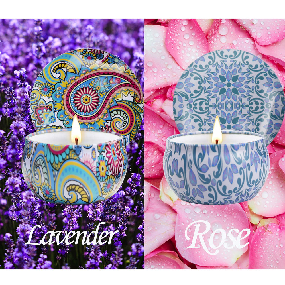 Portable travel tin candle set arranged for desk or bag