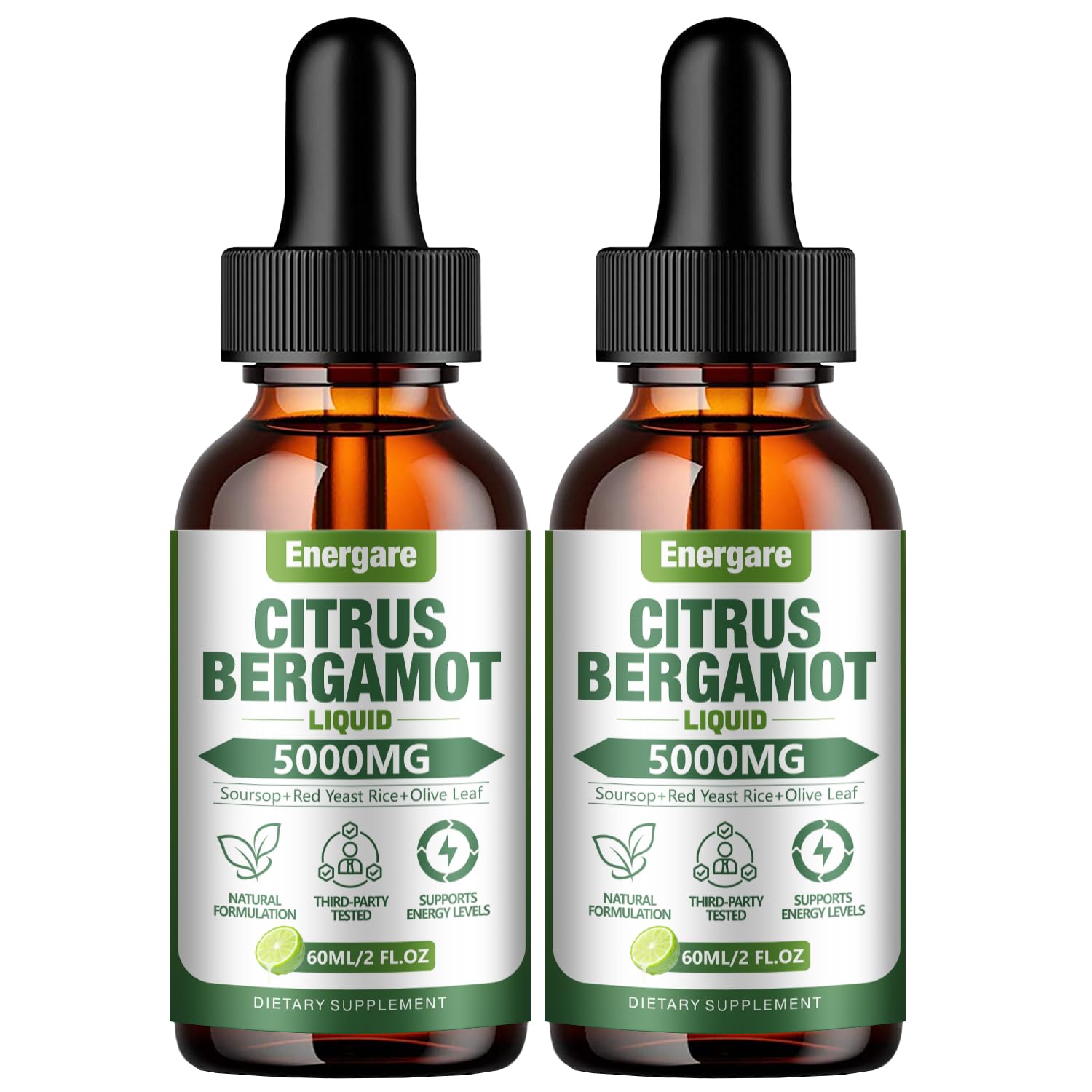 Front view of 2-pack Citrus Bergamot Liquid Drops bottle