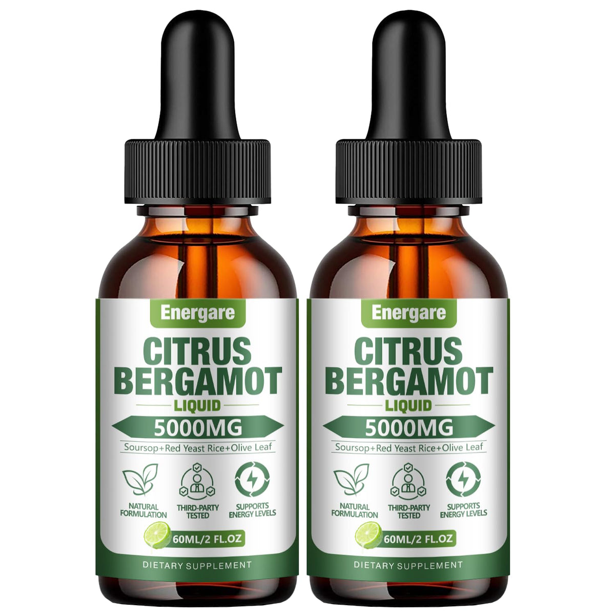 Front view of 2-pack Citrus Bergamot Liquid Drops bottle
