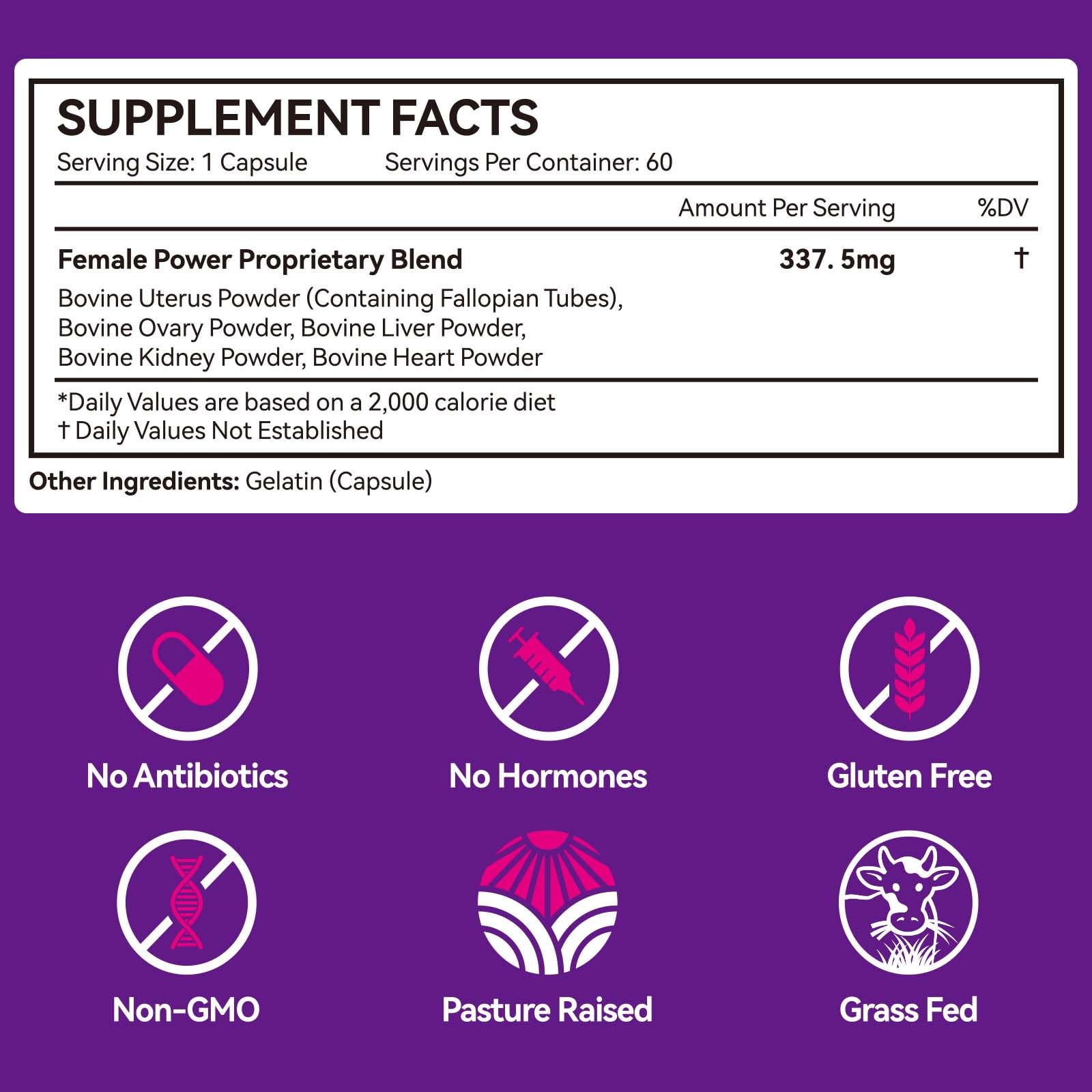 Product packaging with grass-fed beef organ supplement label